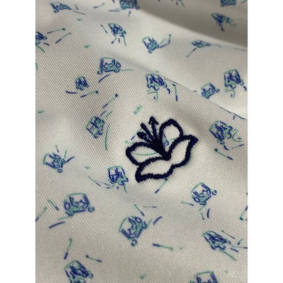 Peter Millar Polo Shirt Size 2XL White Blue Patterned Summer Comfort Golf Style - Picture 11 of 11